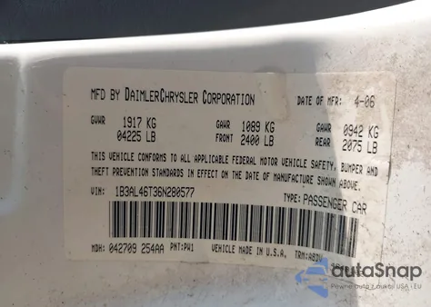 2006 Dodge Stratus Sxt from USA, damaged, VIN 1B3AL46T36N280577